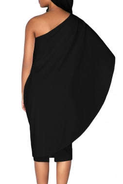 Black Batwing Sleeve One Shoulder Sheath Dress