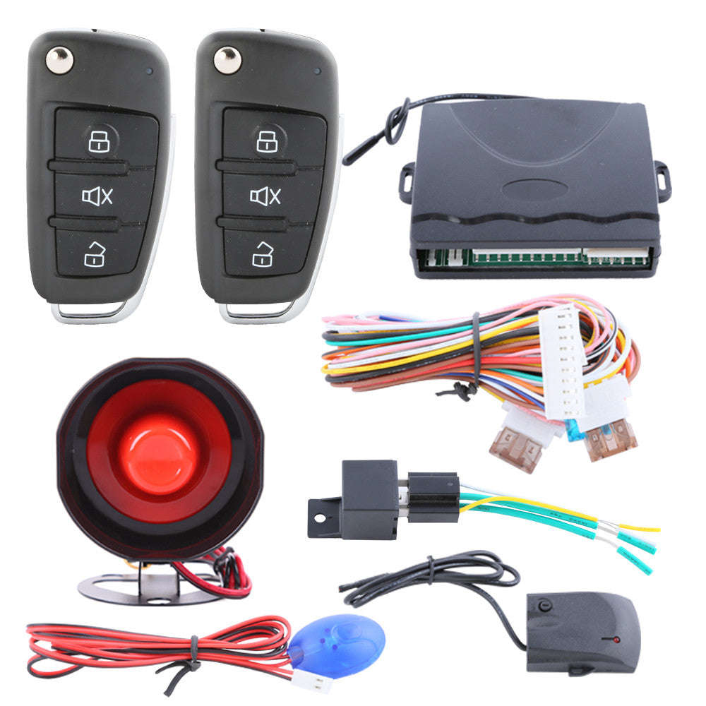 Universal car alarm system with flip key remote control