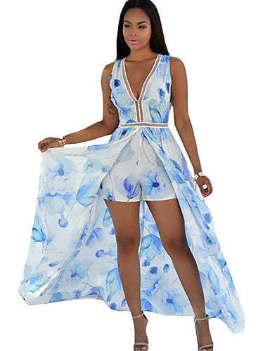 Women's Floral Jumpsuits - M / Blue