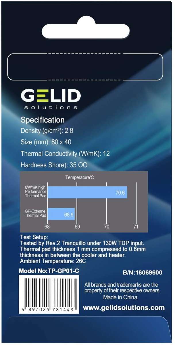 GELID Solutions GP-EXTREME  Thermal Pad 80mm x 40mm x 1.5mm 12W/mK