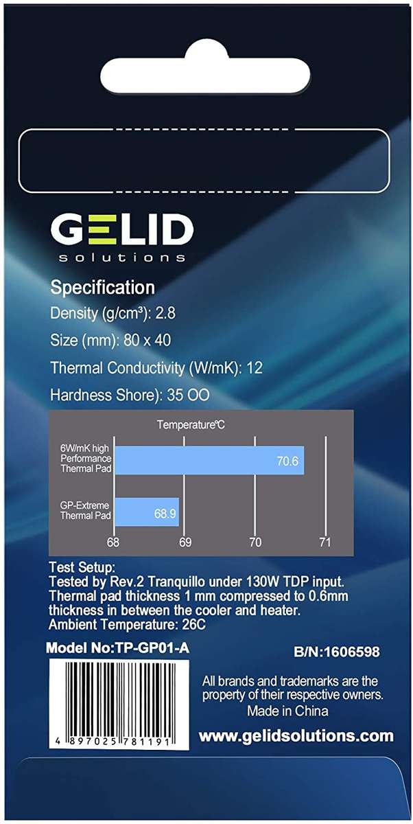 GELID Solutions GP-EXTREME  Thermal Pad 80mm x 40mm x 0.5mm 12W/mK
