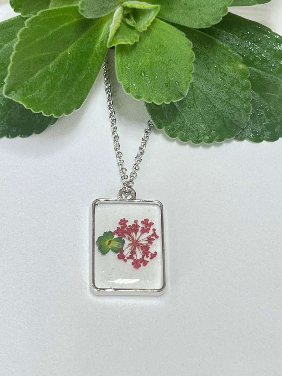 Lace Fynbos in Rectangle Silver Frame Resin Jewellery