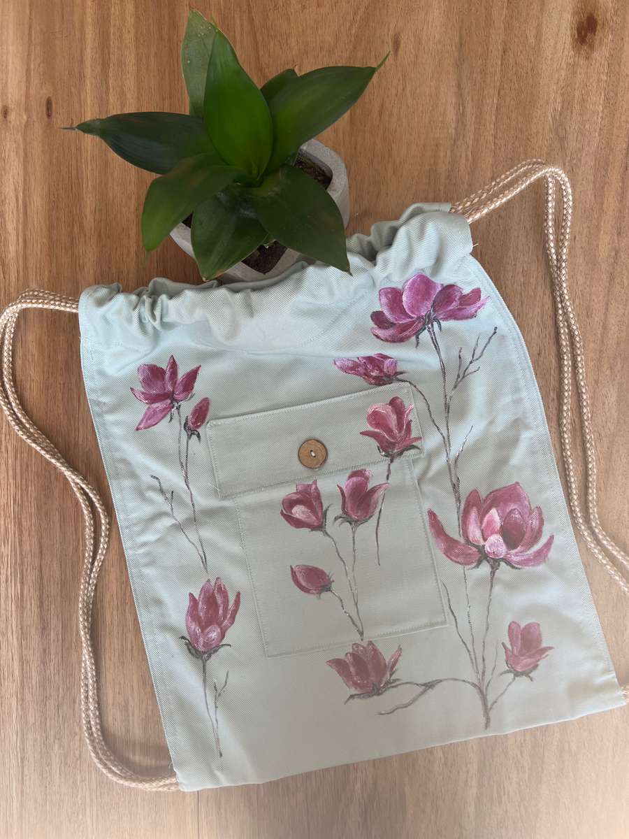Magnolia Hand Painted Cotton Bag