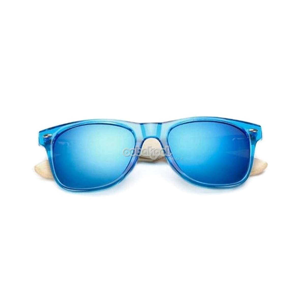Bamboo Retro Sunglasses / Blue Frame / Anti-Glare Sky Blue Pilot Lenses