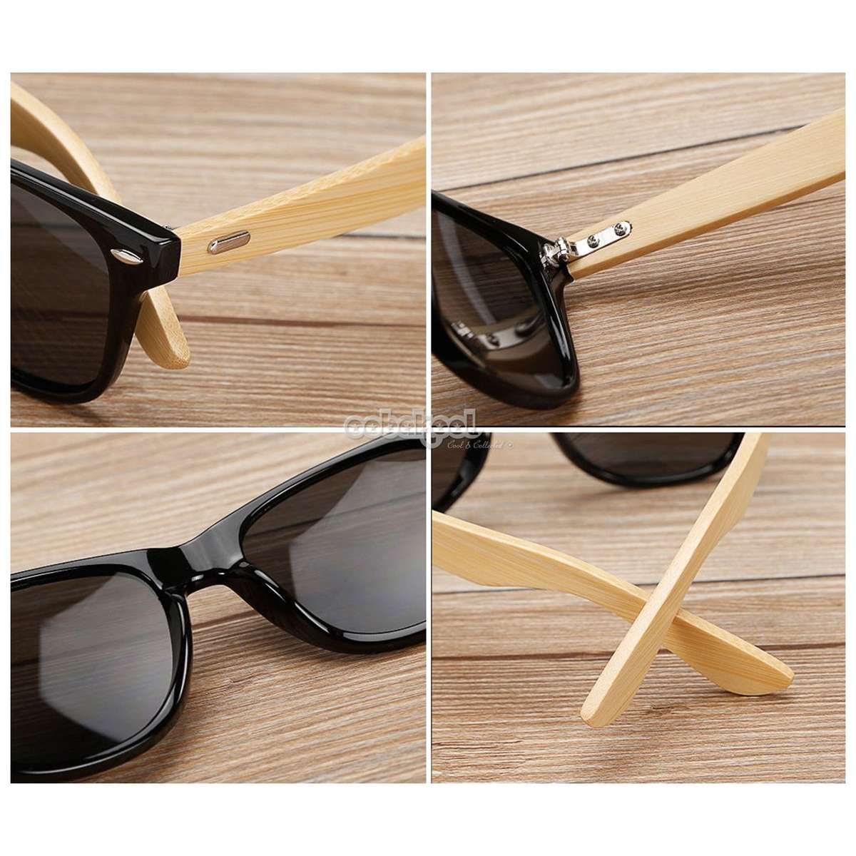 Bamboo Retro Sunglasses / Blue Frame / Anti-Glare Sky Blue Pilot Lenses