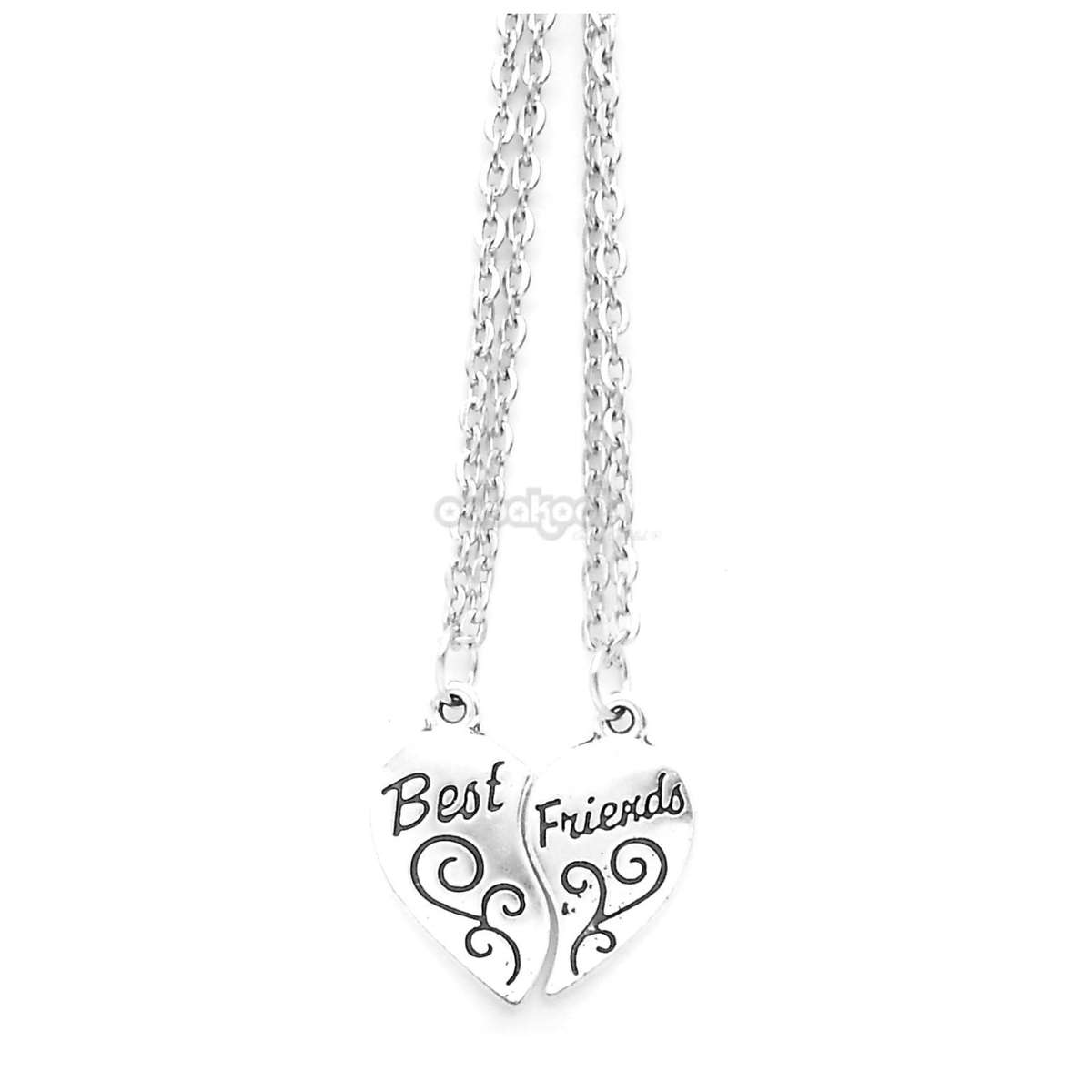 Best Friends / Double Heart Pendant / Silver Alloy Necklace