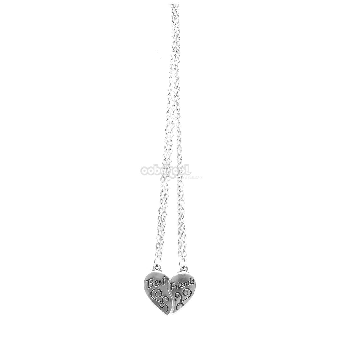 Best Friends / Double Heart Pendant / Silver Alloy Necklace