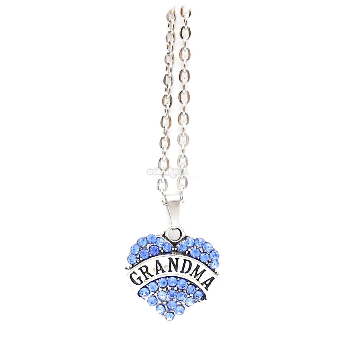 Grandma / Heart Diamante Necklace / Various Colours - Sky Blue