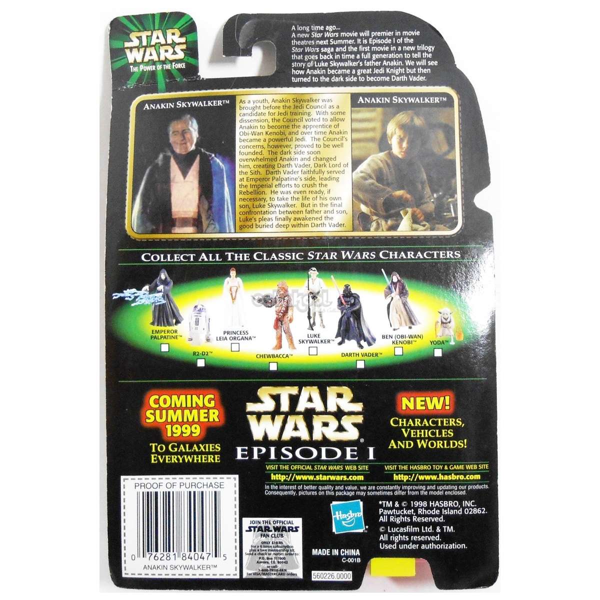 Star Wars / Anakin Skywalker / POTF Collection / 1999 Hasbro 3.75 Inch Action Figure / MOC