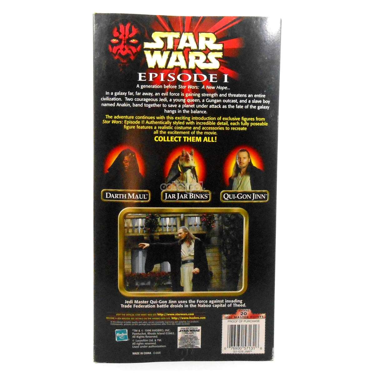 Star Wars / Qui-Gon Jinn / Episode 1 Collection / 1998 Hasbro 12 Inch Poseable Figure / NIB