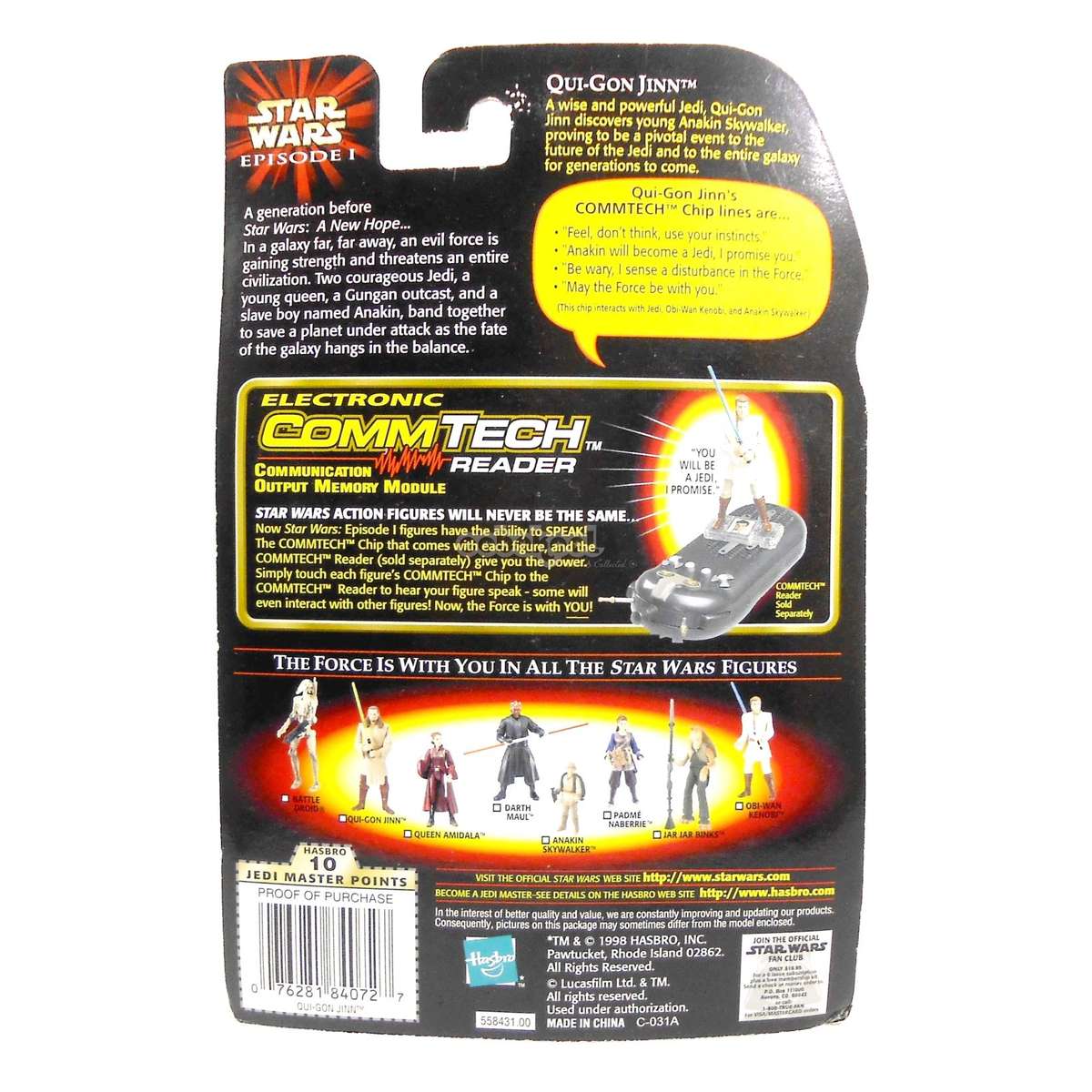 Star Wars / Qui-Gon Jinn / Episode 1 Collection / 1998 Hasbro 3.75 Inch Action Figure / MOC