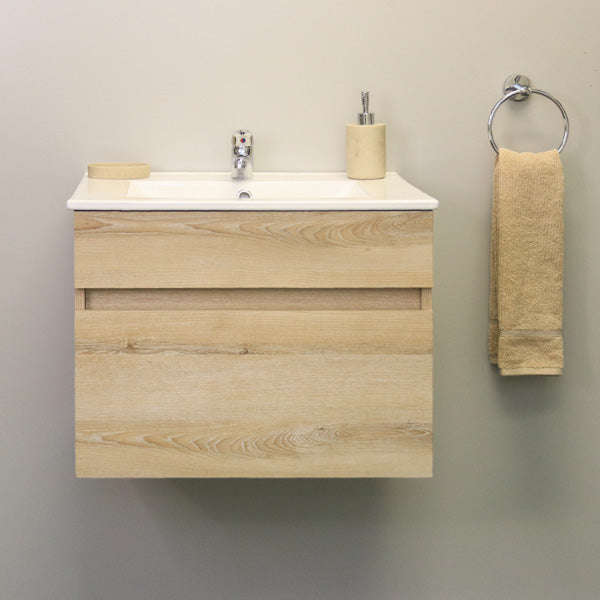 Stylo 600 Floating Bathroom Vanity Cabinet with White Ceramic Basin | Washed Shale