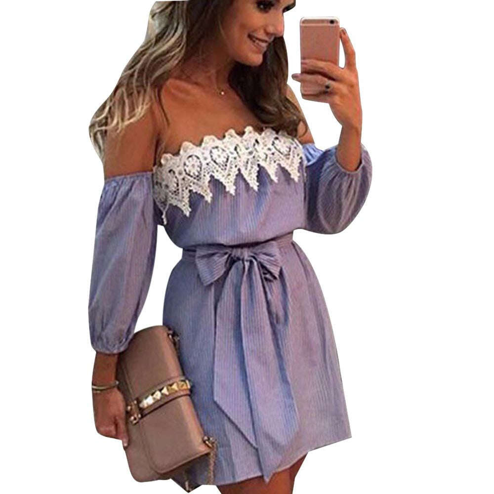 Blue Striped Summer Dress - L