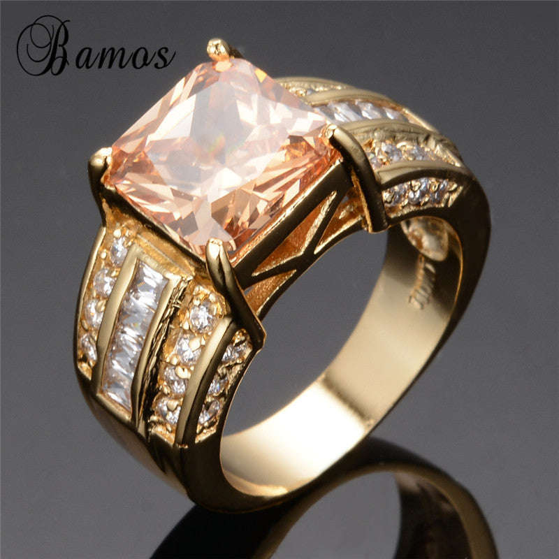 Bamos Stylish Champagne Crystal Zircon Ring - 9