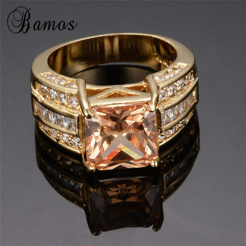 Bamos Stylish Champagne Crystal Zircon Ring - 9