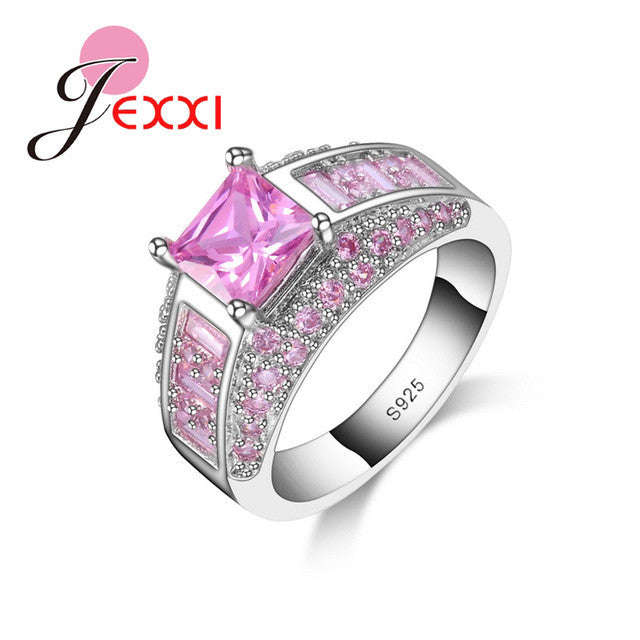 Square Shiny CZ Crystal Zircon Ring - 6 / Pink