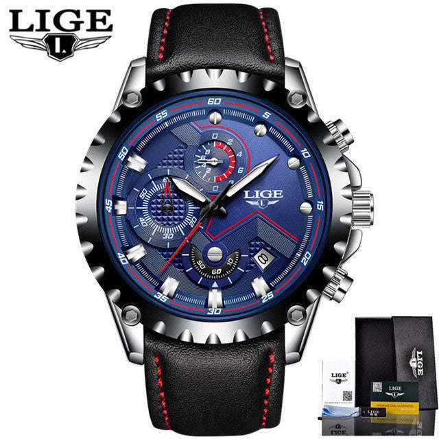 LIGE Sport Quartz Watch - Leather Blue
