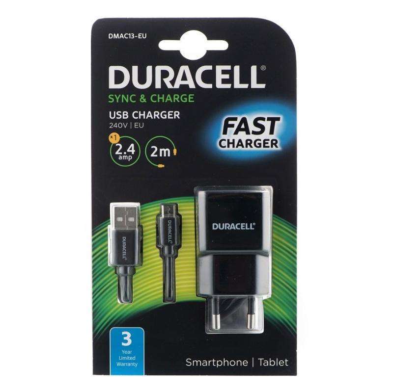 Duracell 2.4A Wall Charger with Micro USB Cable - Black