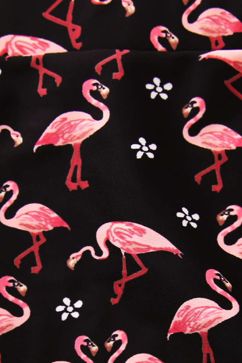 Waterfowl Print Black Retro High Waist 2 Pieces Swimsuit - as shown / (US 14-16)XL