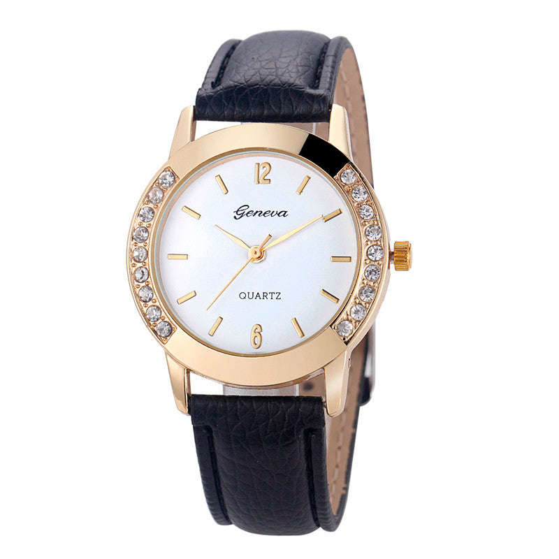 Ladies Dress Watch - Black Strap, Rhinestones