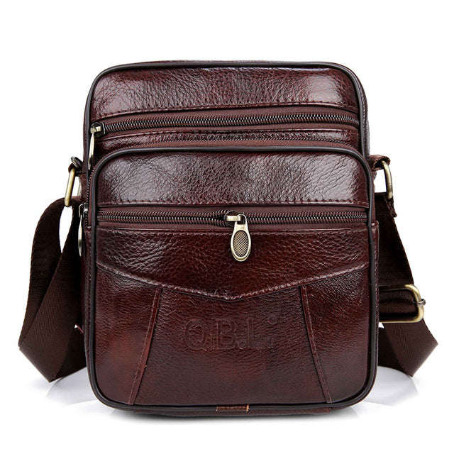 QiBoLu Cow Genuine Leather Messenger Bags Men Travel Busine... - C Brownish Red / Russian Federation