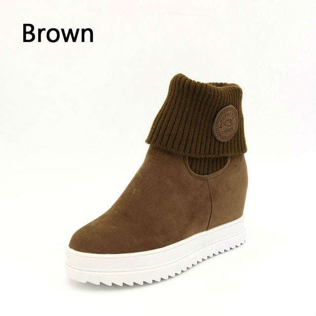 BIMUDUIYU  Autumn Winter  Women Ankle Boots Height Increase Inside Lady All Match D... - Brown / 6.5