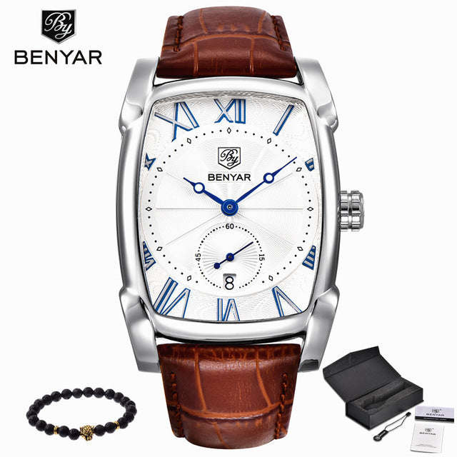 Benyar 2017 Luxury Brand Quartz Mens Watches Brand Men Military Leather Men Sports Watch... - Silver