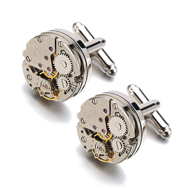 Jin&Ju Watch Movement Cufflinks For Immovable Steampunk Gear Watch Mechanism Cuff... - Silver Color4