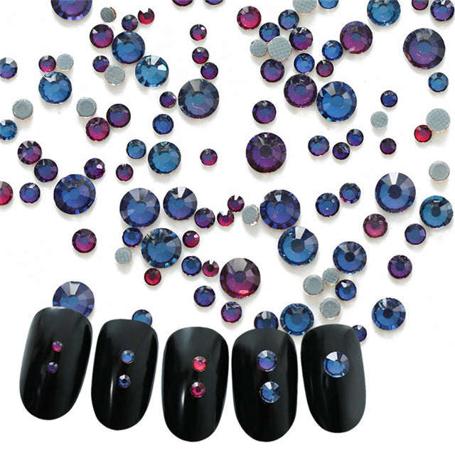 1 Bag Nail Rhinestone Multi-size Flat Bottom 2mm-5mm Champagne Blue FlatBack Studs Mani... - Color 8