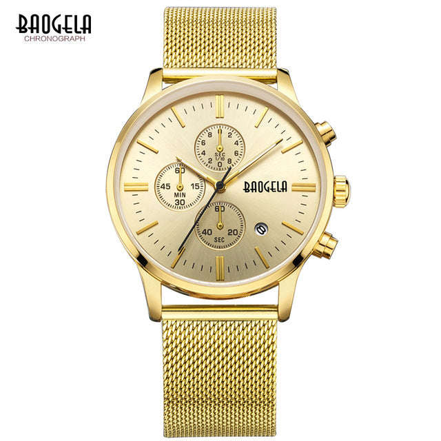 BAOGELA Men's Quartz-watch Stainless Steel Mesh Band Black Gold Watch Chronograph Watches ... - Gold