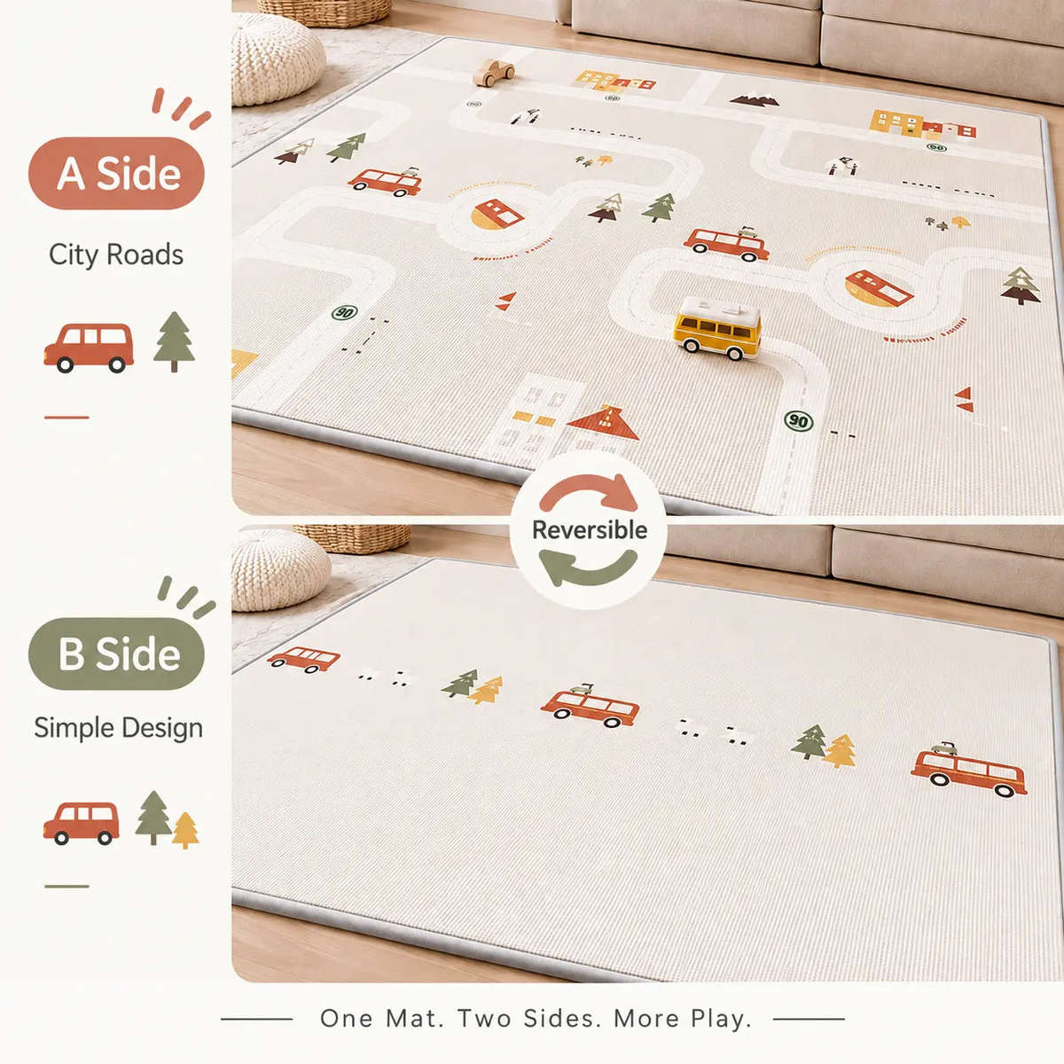 2cm Thick Reversible Play Mat | City & Bus
