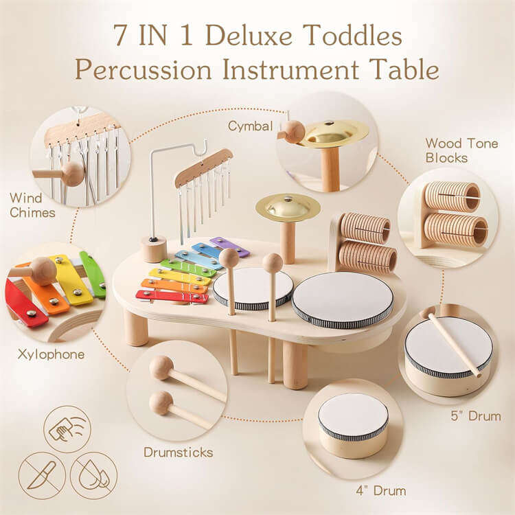 7 in 1 Baby Wooden Instrument Drum Set