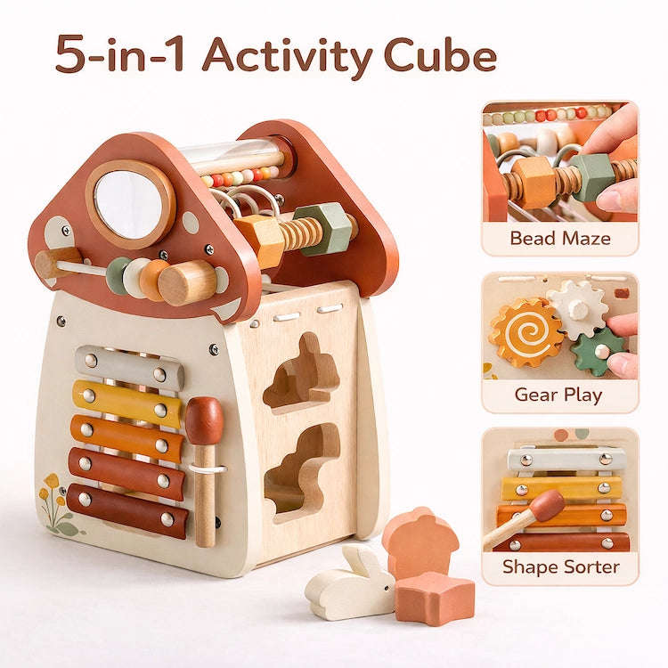 5 in 1 Mushroom Wooden Activity Cube