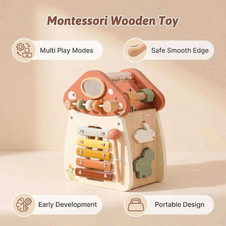 5 in 1 Mushroom Wooden Activity Cube