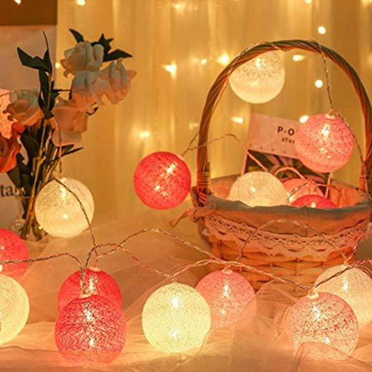 String Lights 20 Cotton Balls - Pink