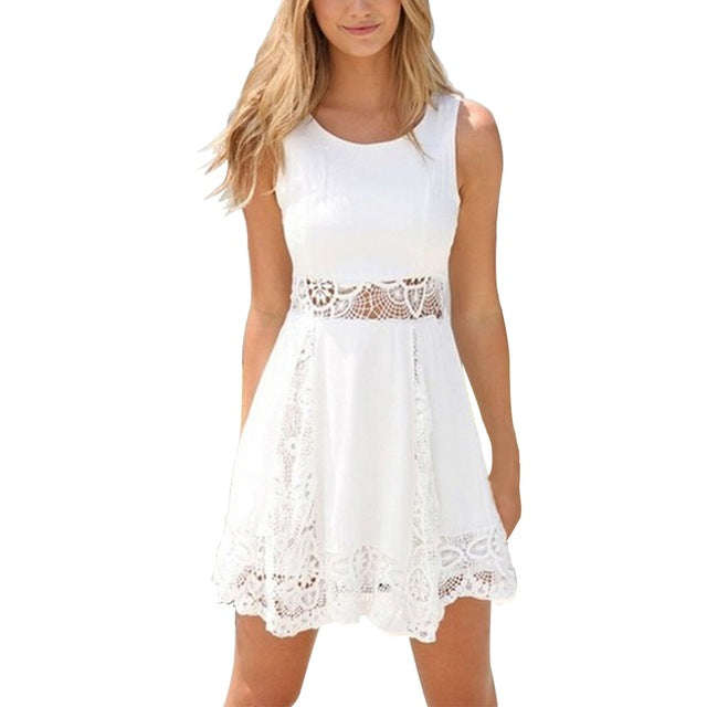 Casual Solid Lace Strapless Sexy A-line Short Mini Dresses - White / S