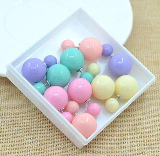 5pair/lot Earrings Double Sided Matte Ball - 5 color bright / Multicolour