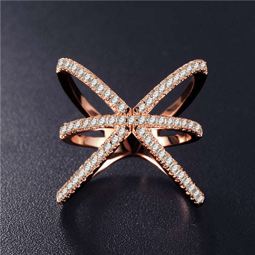 Double Letter X Shape Ring - 9 / Rose Gold Color
