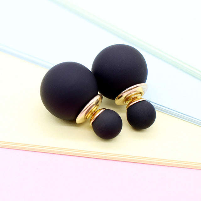 Pearl ball Stud Earring Bead Double Side Earring - black