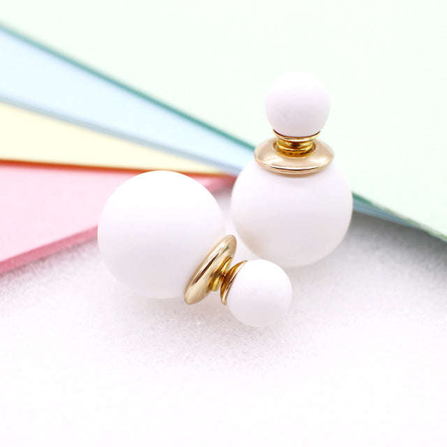 Pearl ball Stud Earring Bead Double Side Earring - white