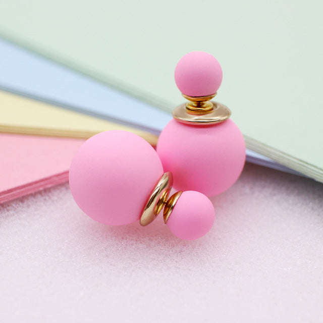 Pearl ball Stud Earring Bead Double Side Earring - pink