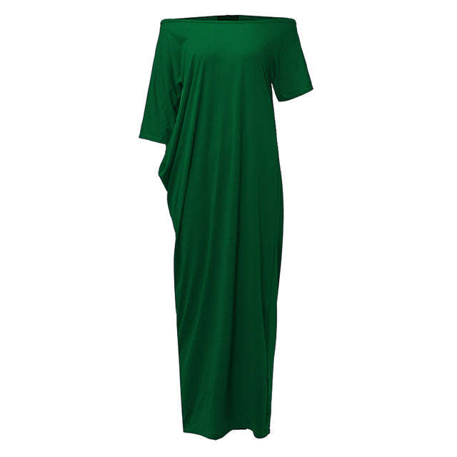 Boho Casual Irregular Long Maxi Party Dresses Sexy Solid Plus Size - Green / L