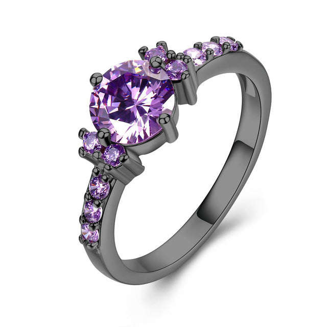 White Gold Color Rings For Women Purple   AAA Zircon - 6 / black