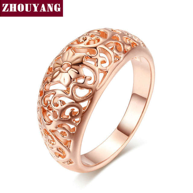 Flower Hollowing craft Rose Gold Color Ring - 6.5 / RoseGold