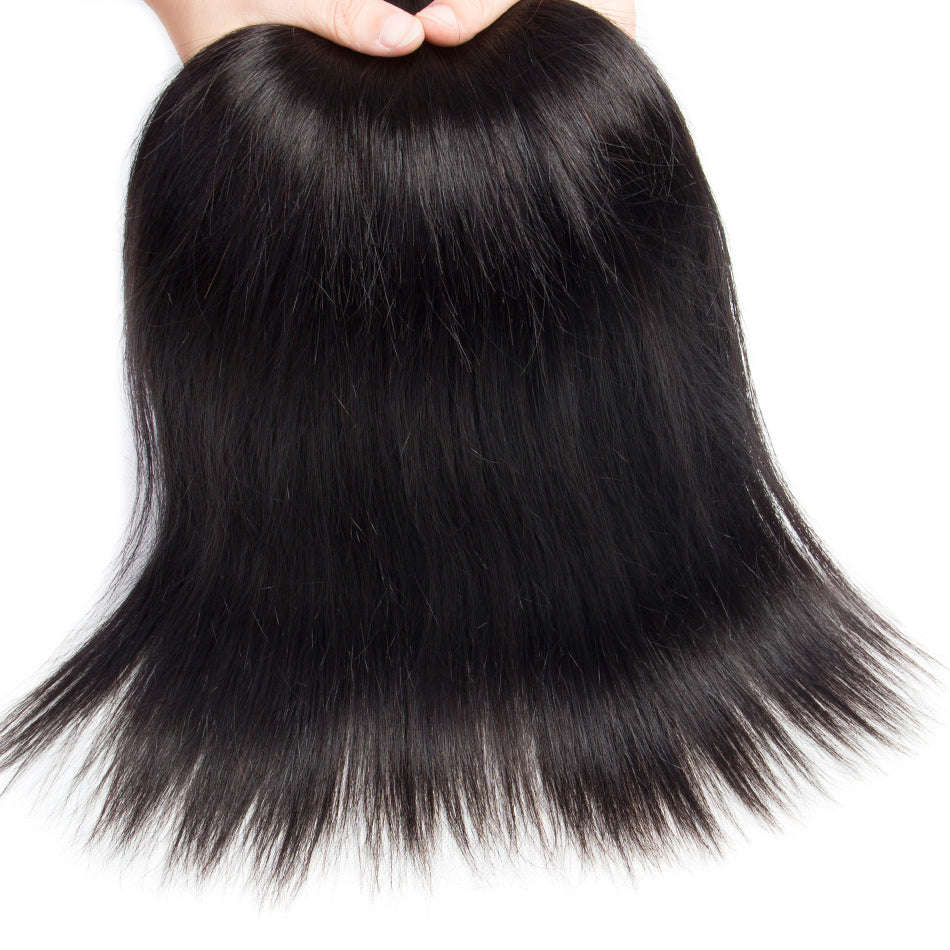 Brazilian Straight Hair 3 Bundles With Closure Middle Part 100% Human... - 10 & 12 & 14 & Closure 10