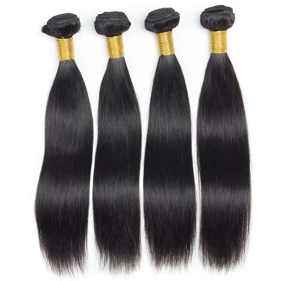 Brazilian Straight Hair 3 Bundles With Closure Middle Part 100% Human... - 10 & 12 & 14 & Closure 10
