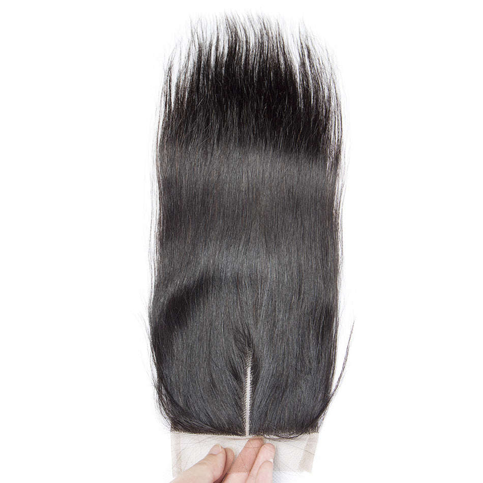 Brazilian Straight Hair 3 Bundles With Closure Middle Part 100% Human... - 10 & 12 & 14 & Closure 10