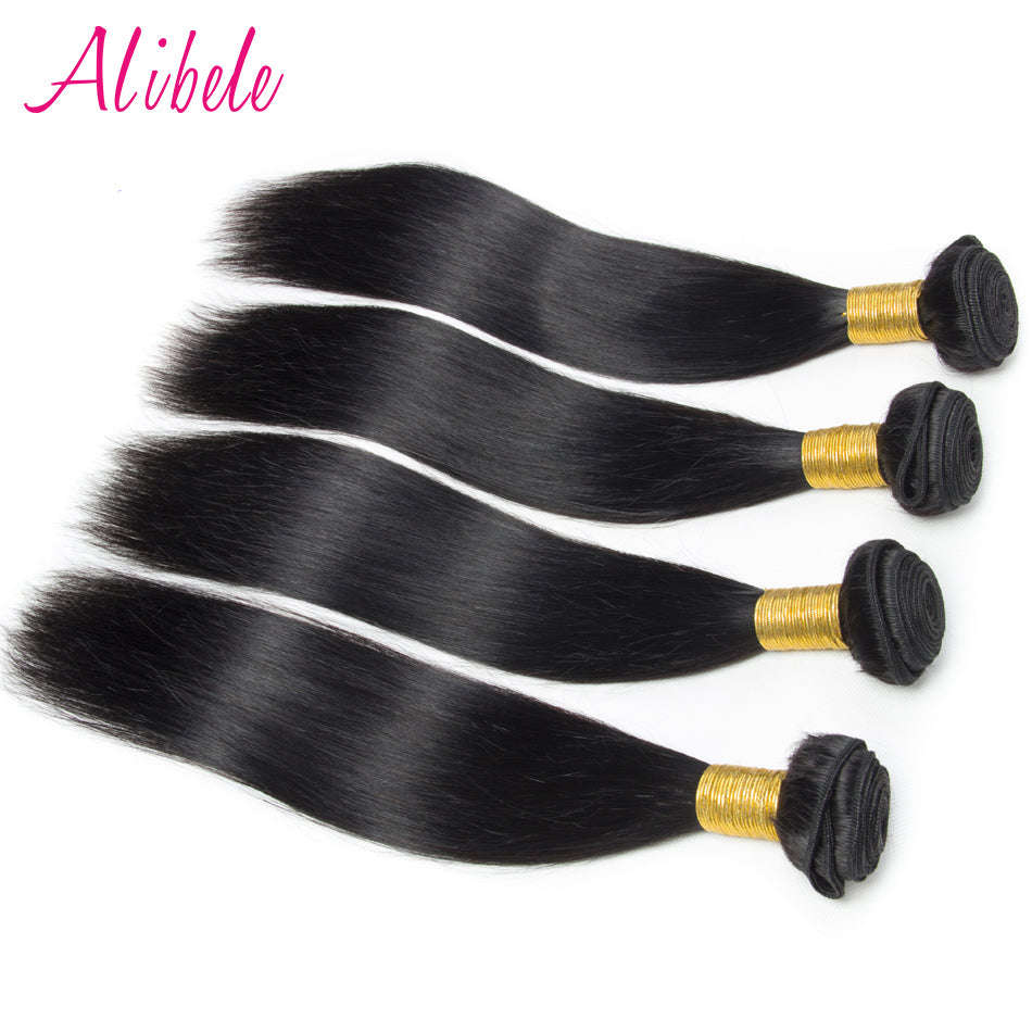 Brazilian Straight Hair 3 Bundles With Closure Middle Part 100% Human... - 10 & 12 & 14 & Closure 10