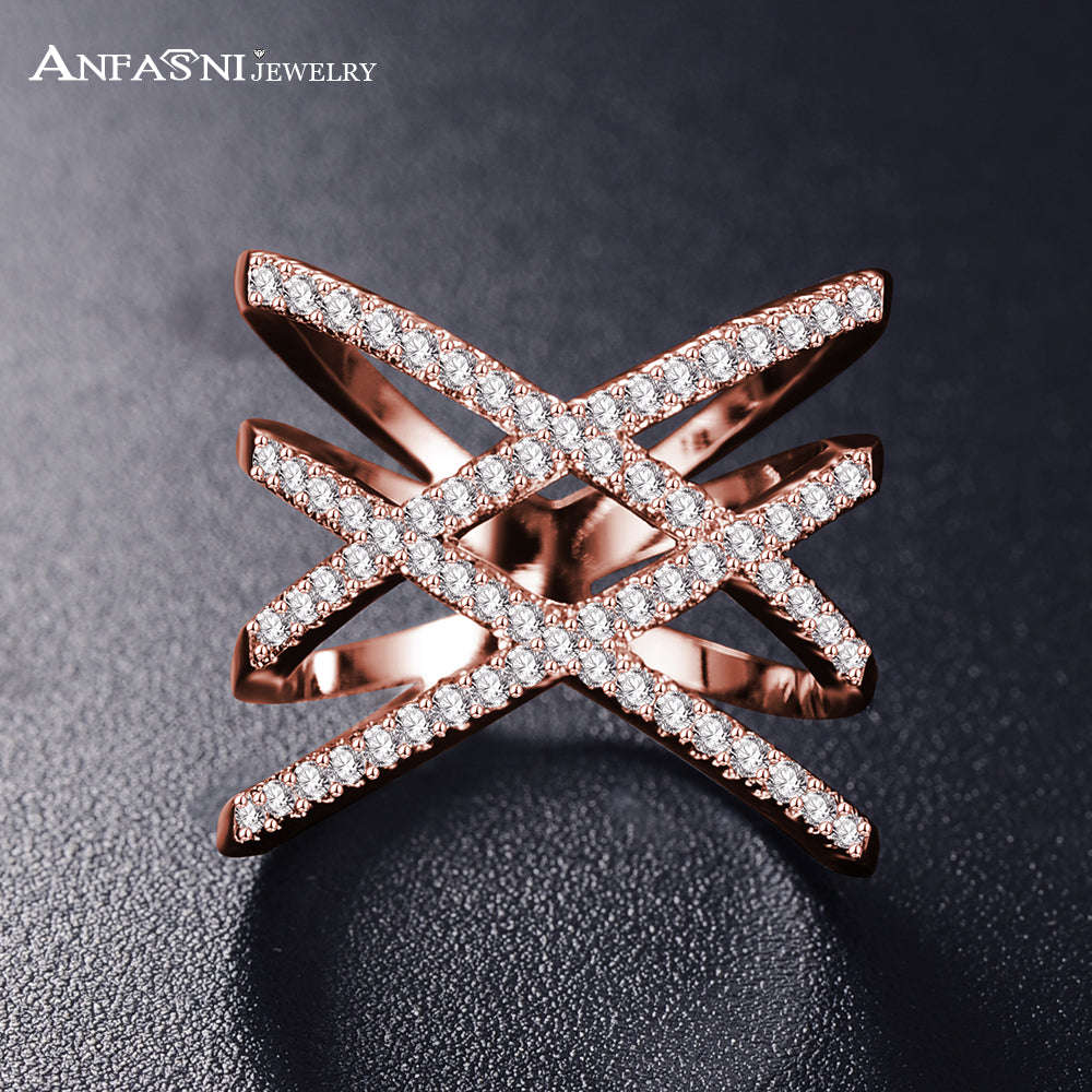 Double Letter X Shape Ring - 9 / Rose Gold Color
