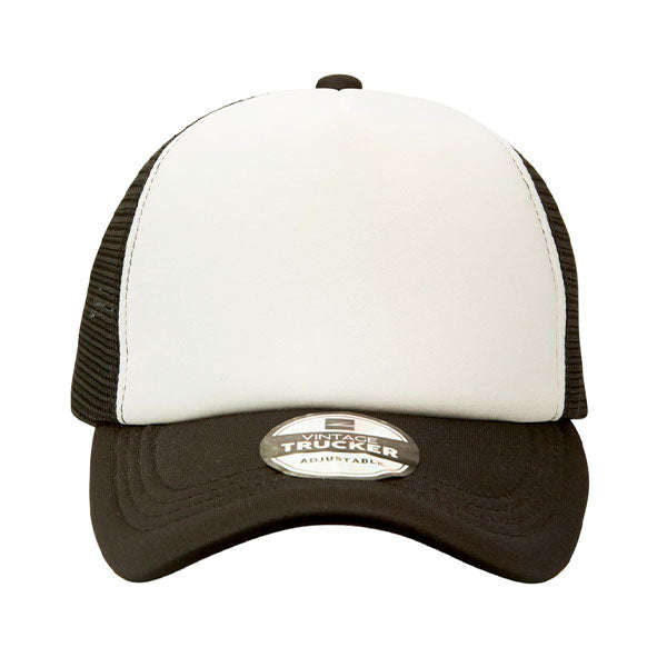 Vintage Two Tone 5 Panel Trucker Cap - Black | White